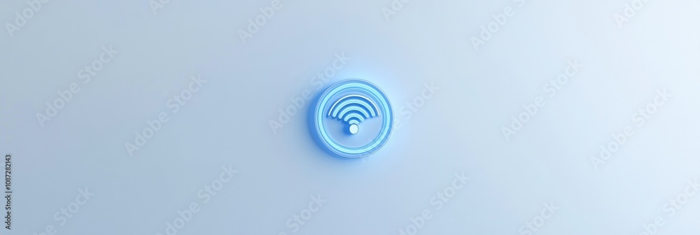 Aufkleber A blue Wi-Fi symbol displayed on a smooth light background represents wireless internet connectivity for devices in various environments. Generative AI