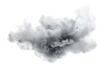 Large puffy smoke cloud with heavy contrast and layered edges, isolated on white background
