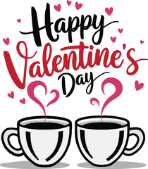 Two coffee cups with a heart. The concept of love and relationships. 