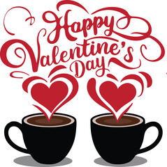 Two coffee cups with a heart. The concept of love and relationships. 