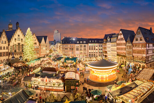 Christmas market in Frankfurt, Germany at night