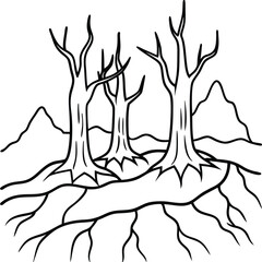 Barren Landscape Dead Trees, Cracked Earth, Mountain View, Drought