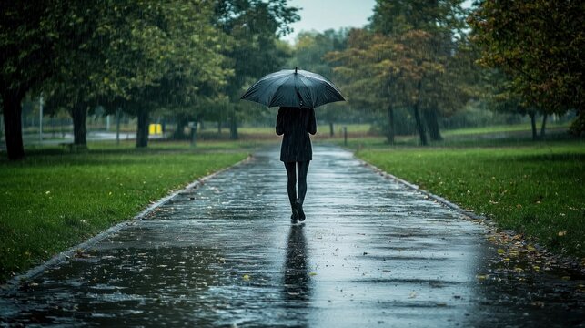 A person walking with an umbrella during a light drizzle, emphasizing weather and daily life - Powered by Adobe