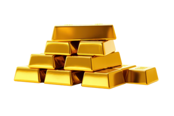 Gold bars stacked with a reflection below isolated on white background