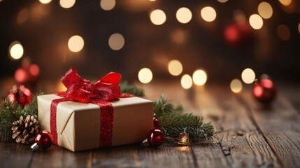Beautifully Wrapped Christmas Gift Box.Festive Christmas Gift Boxes Background with Holiday Sparkle.