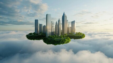 Fototapeta premium Dreamlike City with Crystal Structures in Clouds