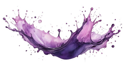 Watercolor of purple water splashing on transparent background , PNG