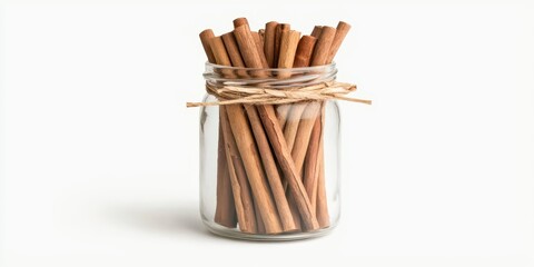 A jar filled with aromatic cinnamon sticks, perfect for baking and cooking.