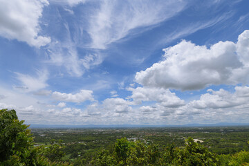 Obraz premium blue sky and clouds with home community in Northern Thailand