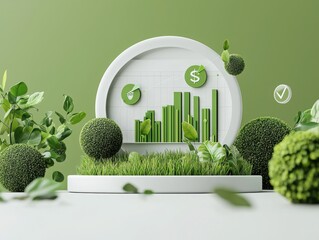 Interactive financial dashboard visualization modern workspace 3d graphic green environment elevated view investment insights