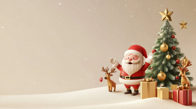 Santa Claus and Snowman Cartoon Spreading Christmas Cheer.Cute Christmas Cartoon: Santa and Snowman in Winter Wonderland.A Whimsical Christmas Cartoon Scene