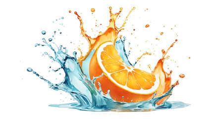 Watercolor of orange water splashing on transparent background , PNG