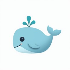 Obraz premium Cute Whale Icon in Soft Blue Gradient
