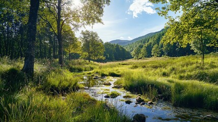 Fototapeta premium A nature reserve demonstrates ecological restoration by reintroducing native species and improving biodiversity in the area