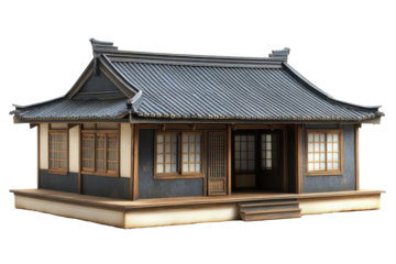 Isolated retro Chinese house with traditial architecture and peaceful setting