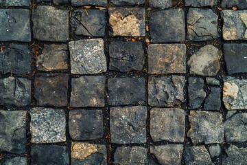 Obraz premium Textured Cobblestone Pavement with Variations in Color and Shade