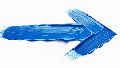 Fototapeta premium Blue acrylic paint brush stroke arrow pointing to the right, painted on white background