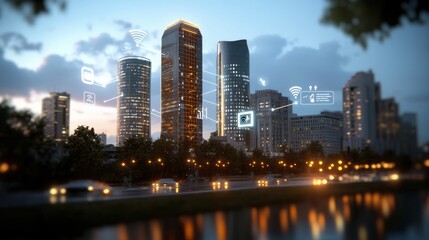 Fototapeta premium Futuristic Smart City at Night with IoT Technology