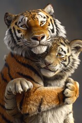Fototapeta premium Tiger Cub Embraces Its Mother