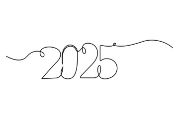 
2025 one continuous line drawing element New Year design isolated on white background. Vector illustration
