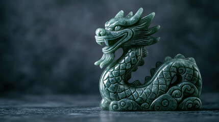 Intricately Carved Green Dragon Figurine Showcasing Rich Details and Cultural Significance, Perfect for Decorative Display and Artistic Appreciation in Home or Office Environments