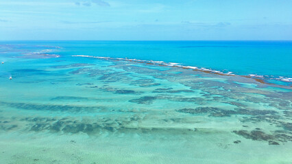 Impressive view of Maragogi's coral reef, Alagoas, with transparent waters revealing a vibrant...