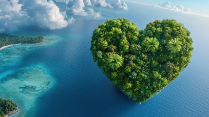 Heart-Shaped Island with Vibrant Ecosystems