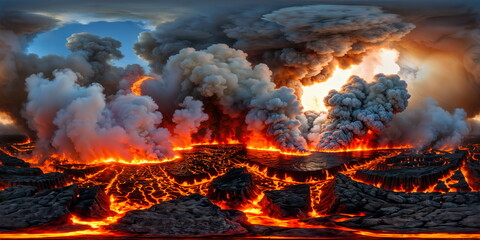 Full 360 degrees seamless spherical panorama HDRI equirectangular projection of A huge fiery hellish abyss. Texture environment map for lighting and reflection source rendering 3d scenes.