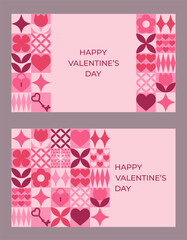 Set of Valentine's day banners with pink geometric elements. Template for Valentine holiday design