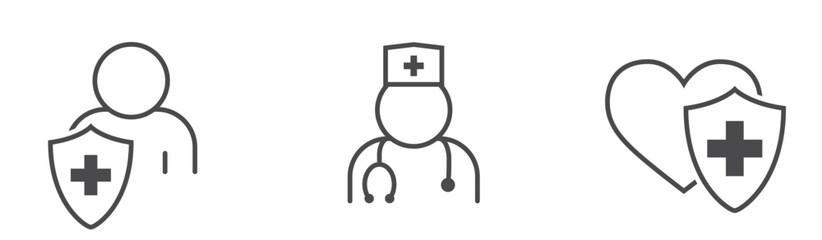Obraz premium Healthcare line icons. Patient, doctor and medicine symbols. Isolated vector images in simple style