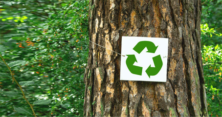 Recycle sign in nature background.