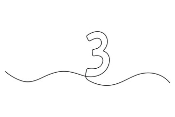 Number three continuous one line drawing of number 3. editable One line drawing of number 3 icon. Vector illustration