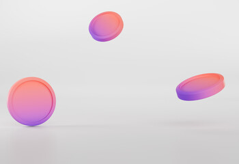 3d colorful rendering gradient pink and purple coins set on a white isolated background