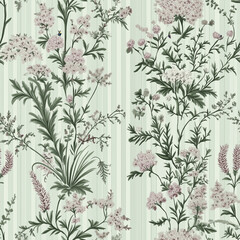 Elegant floral ticking stripe pattern in lavender and sage for spring designs - seamless pattern texture png