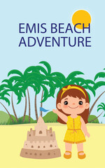 Colorful Blue Illustration Beach Children's Book Cover