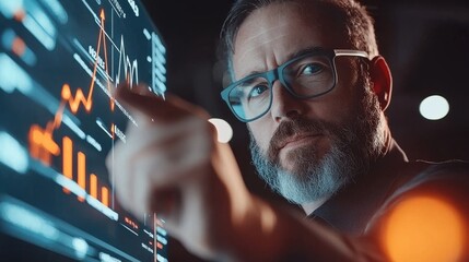 Businessman Engaged with Digital Display