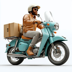 Delivery Man Riding Motorcycle on a white background