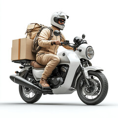 Delivery Man Riding Motorcycle on a white background