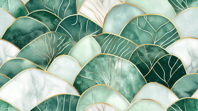 Overlapping geometric and organic pattern with green tones for spring themes - seamless pattern texture png
