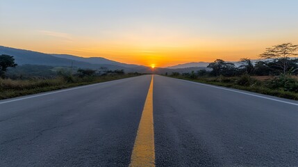 Fototapeta premium Journey to Financial Freedom Scenic Road Under Golden Sunrise - Embrace Peaceful Paths and Clear Skies for a Brighter Future