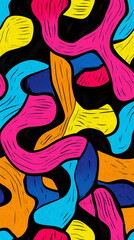 Obraz premium Vibrant abstract wave patterns with 90s surf culture inspiration for retro design - seamless pattern texture png