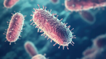 Fototapeta premium 3D illustration of pathogenic bacteria under a microscope.