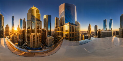 Full 360 degrees seamless spherical panorama HDRI equirectangular projection of Daytime Big City Future Sky. Texture environment map for lighting and reflection source rendering 3d scenes.