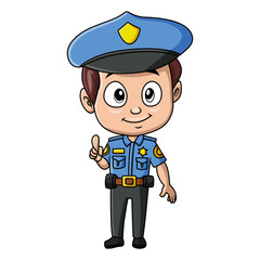 Cute police boy cartoon on white background