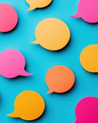 Colorful speech bubbles on a vibrant blue background create a lively and playful atmosphere, ideal for communication and expression.