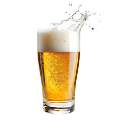 A Glass of beer with a refreshing splash isolated on a transparent background