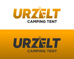 Letter ZE wordmark camping tent adventure traveling logo design.