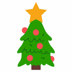 Cute cartoon Christmas tree vector cartoon illustration isolated on a white background.