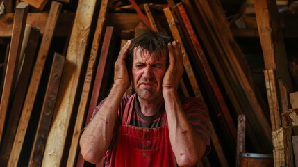 Man in Distress in Workshop