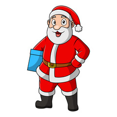 Cartoon cute santa claus with gift